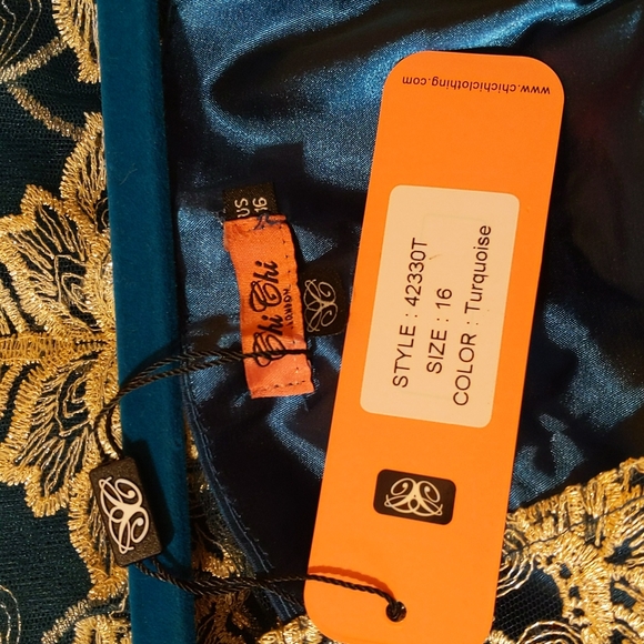 NWT Chi Chi London Gorgeous Teal Retro Party Prom Dress 16 - Picture 5 of 12